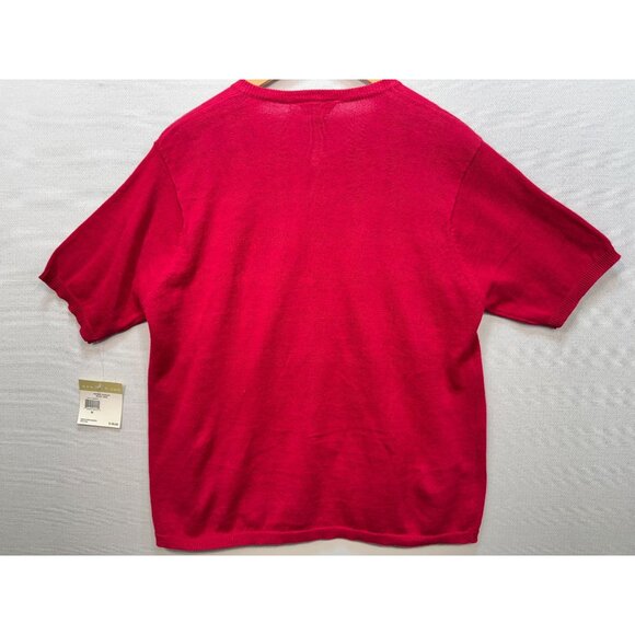 Vintage Teddi Knitted Cardigan Sweater Size M Red Embroidery Floral Full Zip NWT - Picture 11 of 13